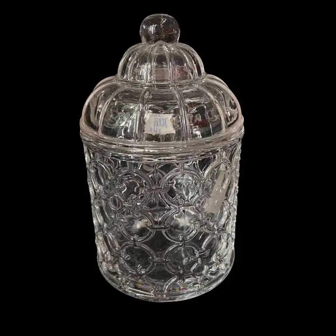 2021 new embossing glass sugar bowl with lid for wedding holiday and home