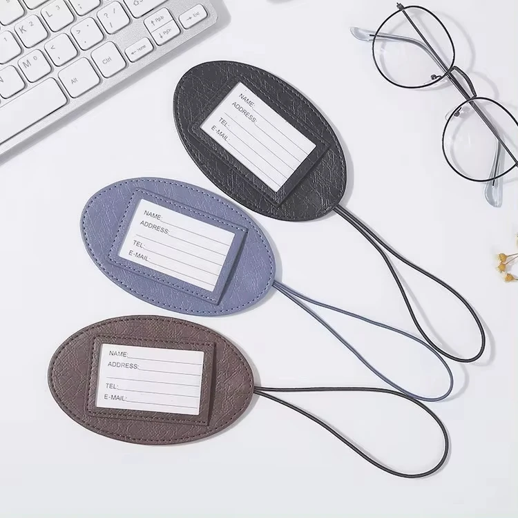 Fashion Travel Accessories Suitcase Tags Waterproof Pu Leather Luggage Tags Baggage Identifications Labels with Elastic Strap