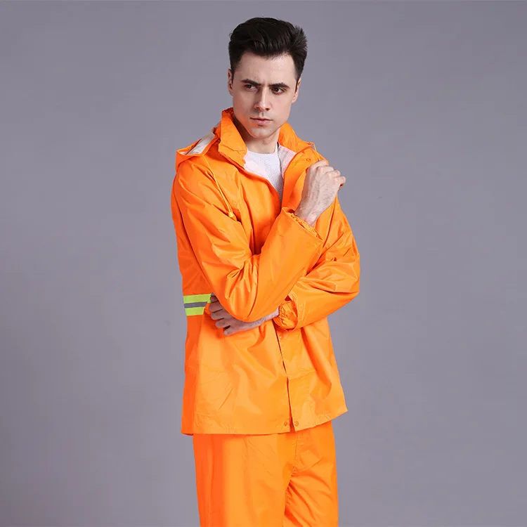 waterproof windproof adult men heavy duty winter work with reflective taps pvc hooded rain jacket and pant