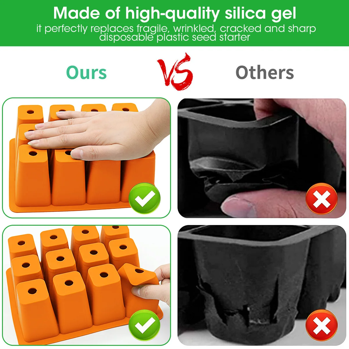 New Premium Growing Tray 12 Cell Silicone Rubber Tray Plant Seedling Tray for Flowers Sprouting Seed Starter