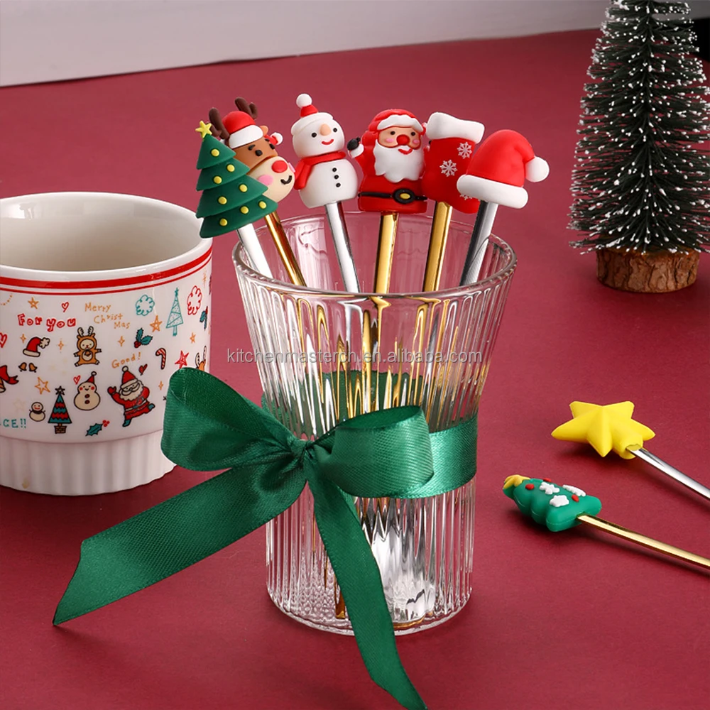Factory Cheap Christmas 6 PCS Spoon Fork Stainless Steel Cutlery Set Dessert Coffee Tea Spoon Fork Set Gold Silver Flatware