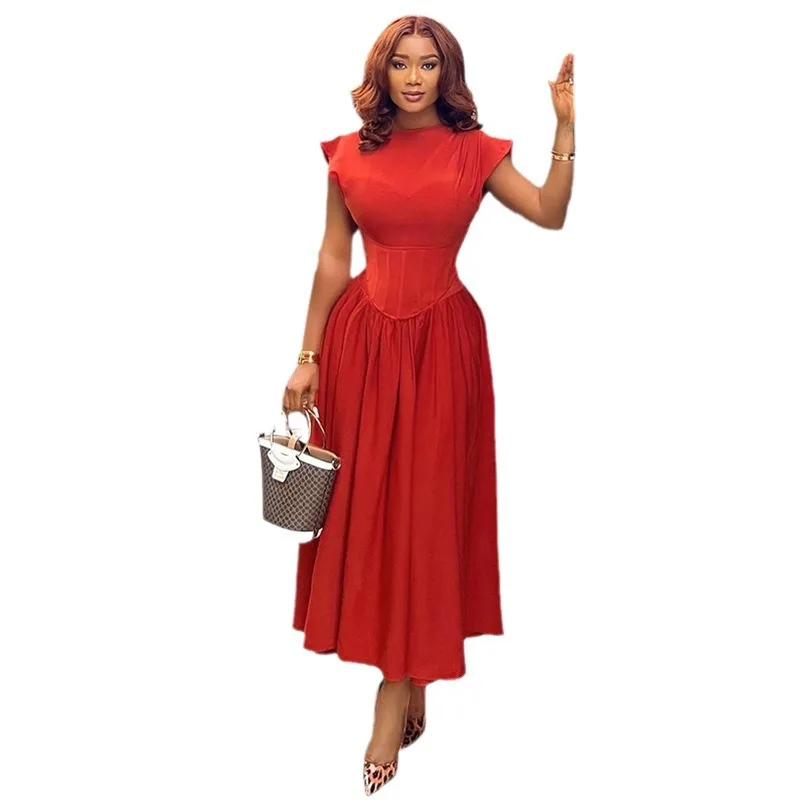 Fashion Summer Clothing Boutique Sleeveless Bust Padded Sexy Dress Elegant Corset Waist Style Maxi Dresses