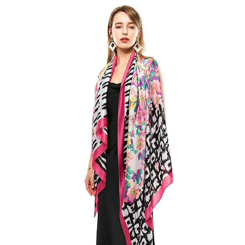 180X90cm triangle stitching twill flower print design soft scarfs for women stylish floral shawl silk scarves