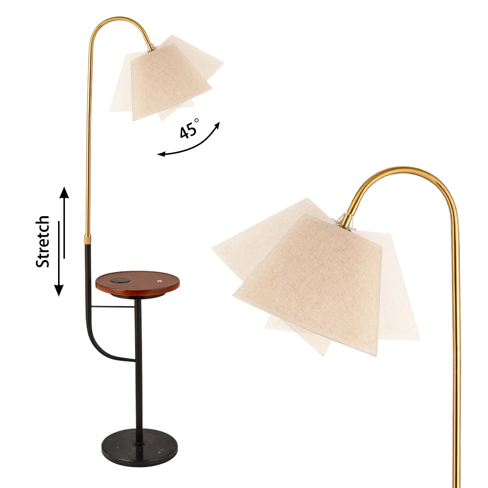 Напольная лампа настольная с беспроводным зарядным устройством прикроватный столик освещение тканевой лампой тень стоячий светильник столом