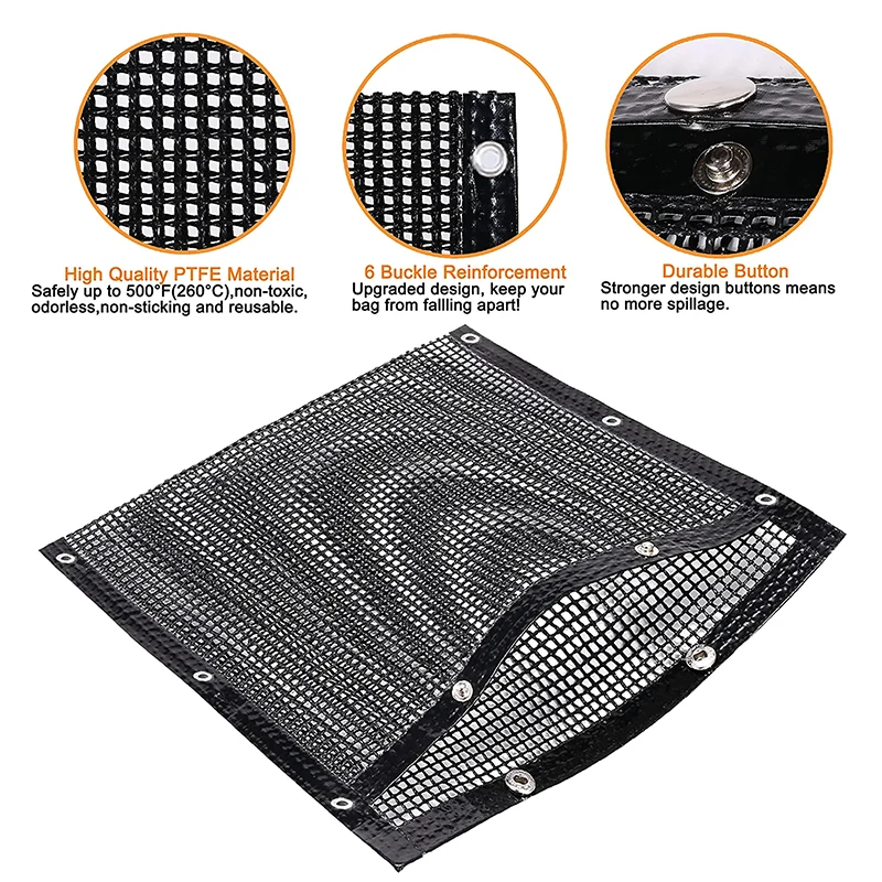 Rotisserie Mesh Bags Use for Grill Bag 2023 Non-stick Bbq Mesh Reusable BBQ Black Color 22*27CM Black or Gold OPP Bag+custom Box