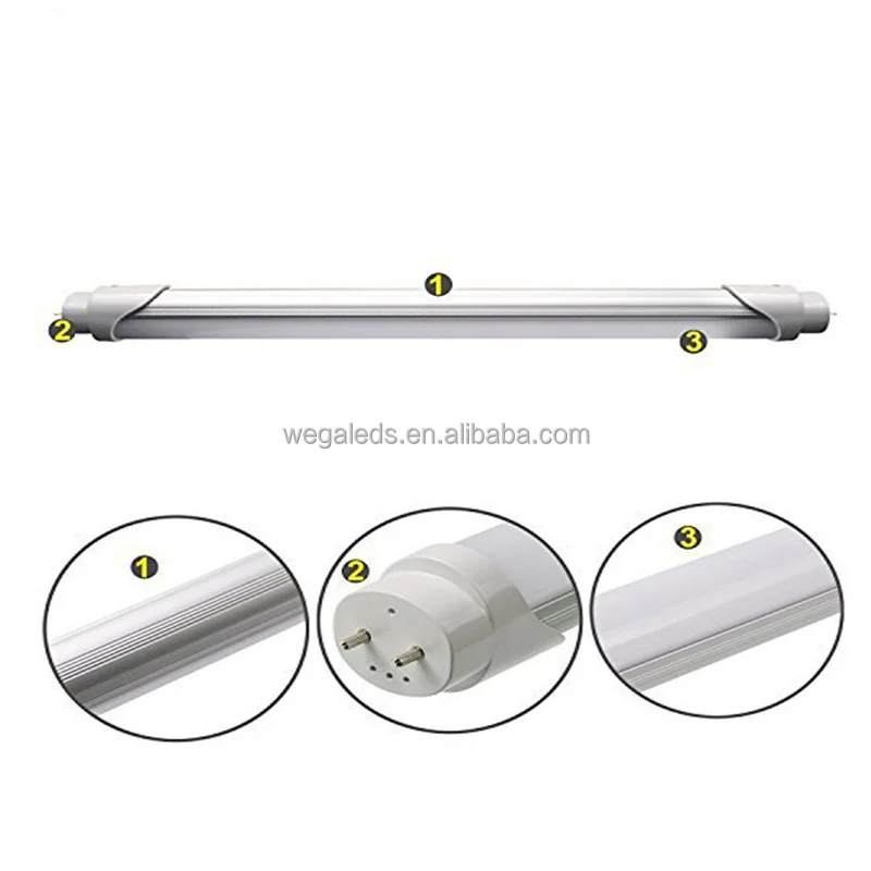 T8 Led Manufacturer 600mm 1200mm 20w T8 Led Alu+PC Tube Light T8 Led Light Fittings Smd3528 Double Input Tube Home