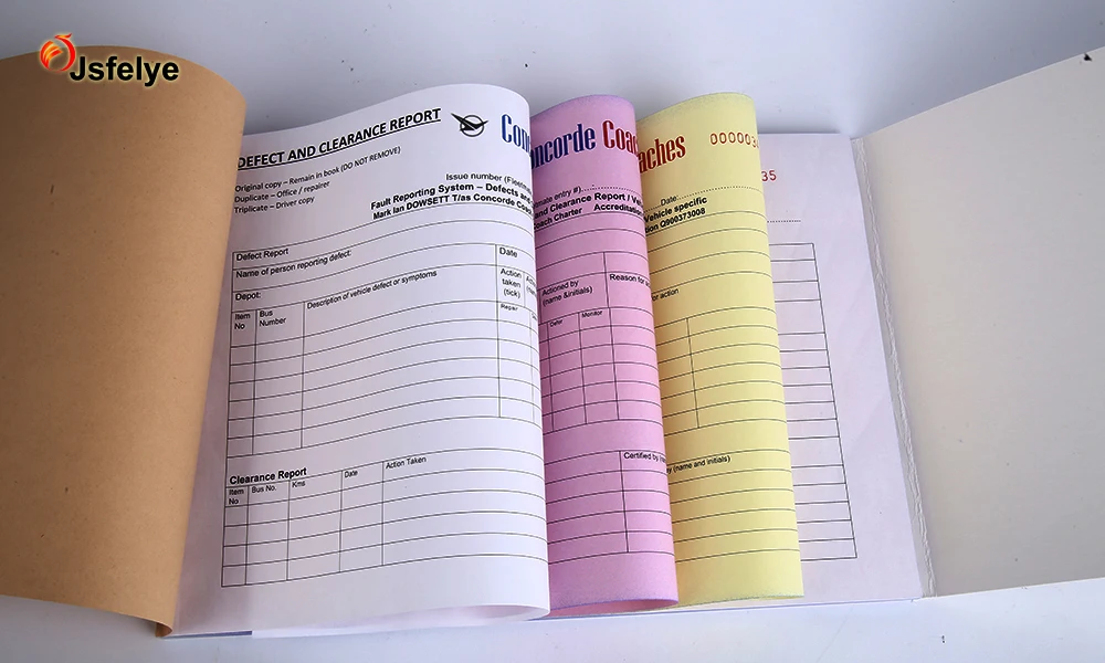 Eco-friendly A4 size cheap 100% virgin wood pulp perforated NCR carbonless customs printing colorful Invoice book