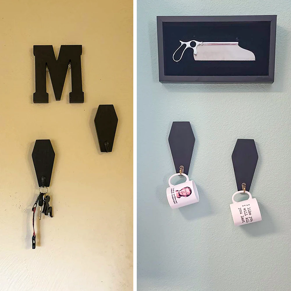 Деревянный черный держатель для ключей в гробе готический Настенный декор деревянные крючки настенная стойка кофейных кружек