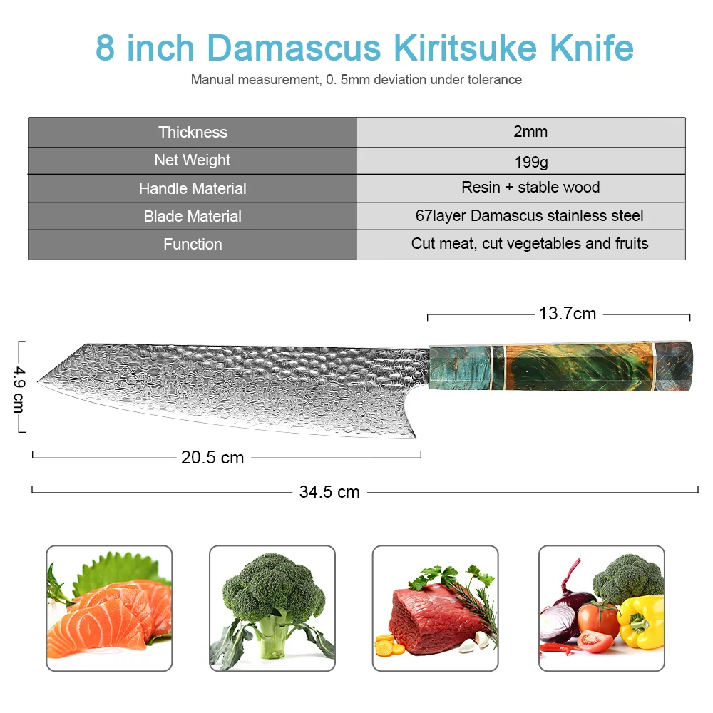 XITUO Professional Kiritsuke Knife Damascus Steel Sushi Slicing Knives Cleaver High-end Resin Handle Kitchen Chef Cooking Tools