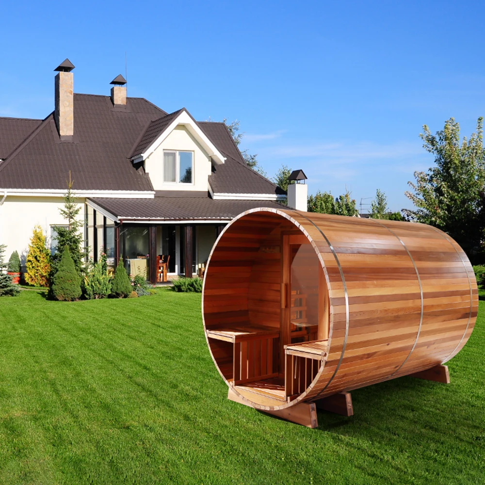Canadian 4-6 person hemlock barrel sauna rooms red cedar sauna kit panoramic glass barrel outdoor steam sauna room