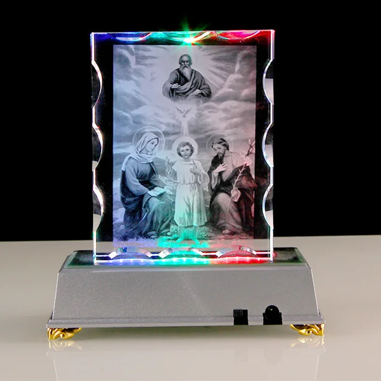 3D laser etched crystal block Jesus Hallelujah glass cube with led light base  for religious gifts