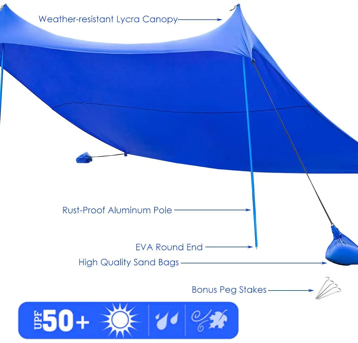 Best Selling Summer Pop-Up Sun Shelter Canopy Easy-Up Umbrella Tent Beach Seaside Outdoor Camping Durable Aluminum Pole