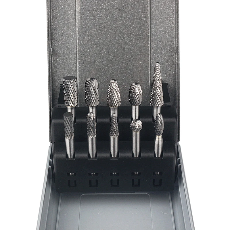 Wanya Tools 6.35mm 1/4 Inch 10pcs Standard Tungsten Solid Metal Grinding Rotary Carbide Burr Set