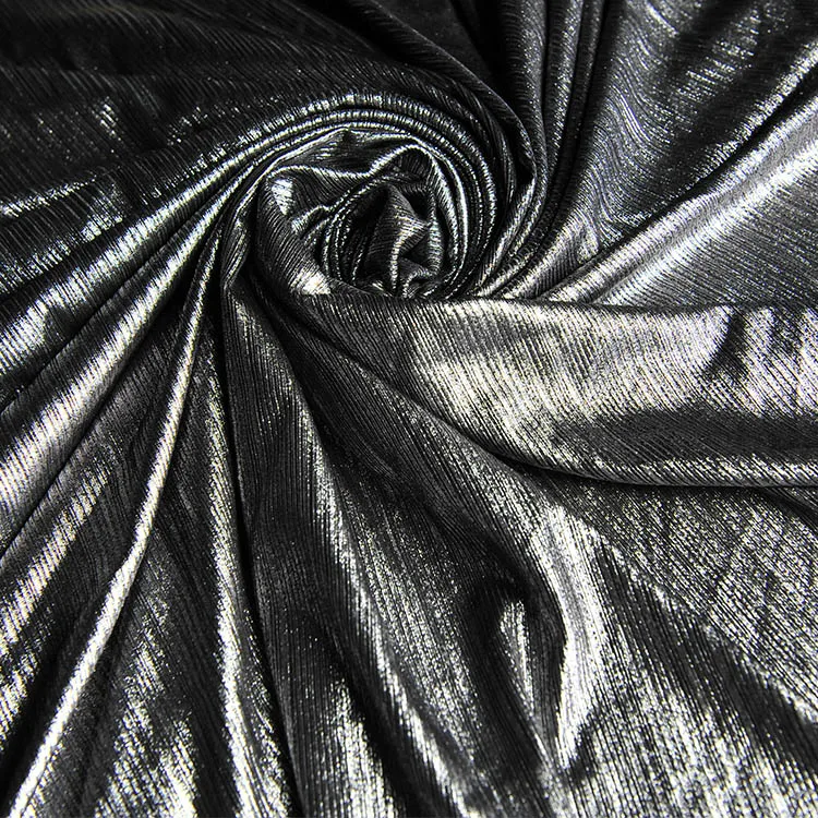 Stock Lot  Knitted Chiffon Yoyo Stripe Fabric with All-over Foiled for Prom Dress