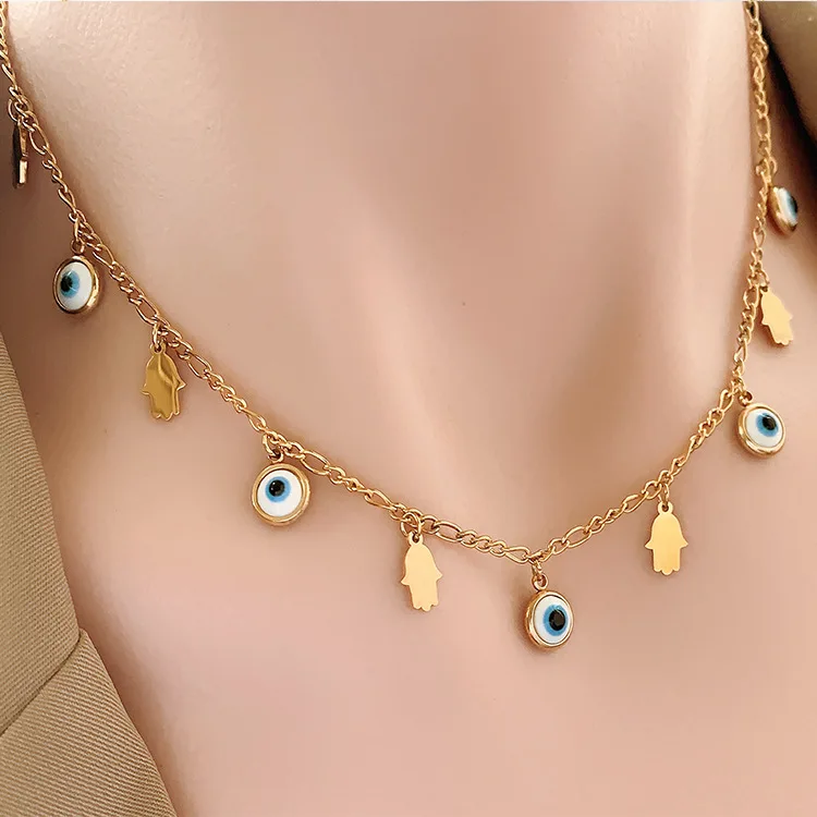 Classic Blue Eye Glass Amulet Necklace Gold  Protection against Evil/Danger/Disease for Gift
