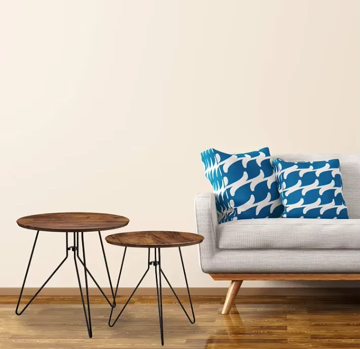 Modern Design Wooden Coffee Table Living Room Metal Legs Round Side Table Set of 2 Tables