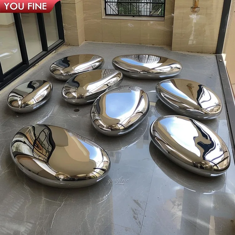 Custom Size Pebble Art Modern Metal Decorations Stone Home Stainless Steel Sculpture
