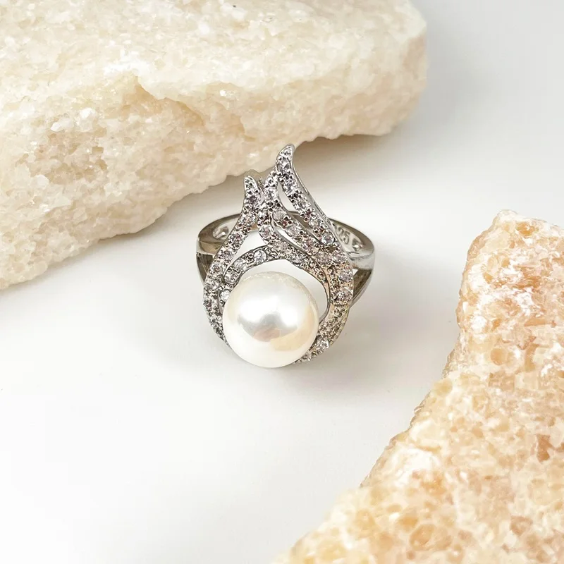 NATUNA high quality s925 sterling silver jewelry making supplies wedding custom rings with pearl