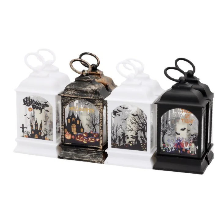 Halloween LED Night Light Vintage Transparent Hanging Wind Lantern Portable Pumpkin Witch Ghost Candle Lantern