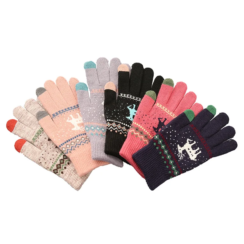 
Christmas Women Screen Touchable Warm Wool Winter Thick Soft gloves 