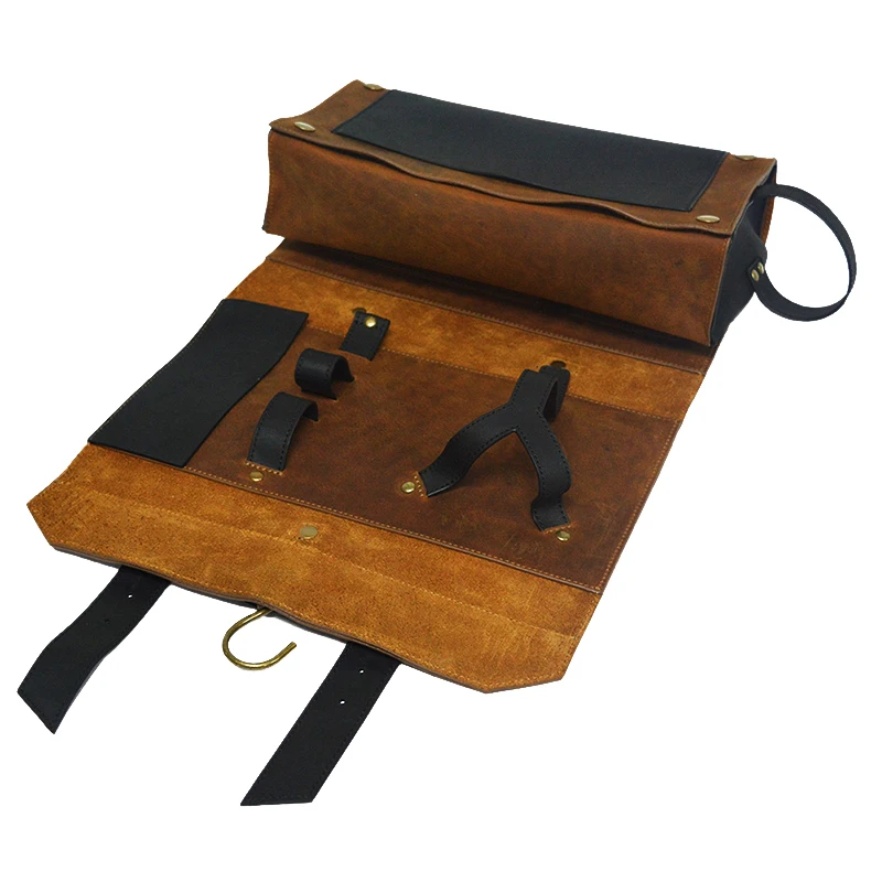 Luxury custom top grain leather durable cocktail shaker bat tool kit tool bag for bartender