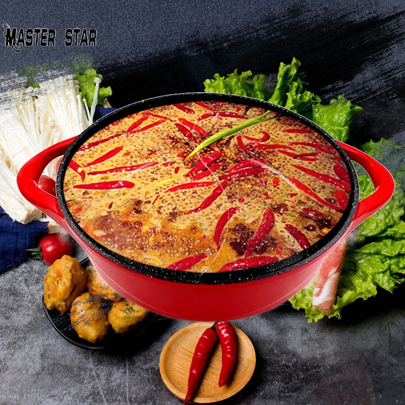 Cast Aluminum PFOA Free Chinese Samovar Hogo Sauce Pot Double-Flavor Hot Pot Non-stick Thicken 28/30 Induction Cooker