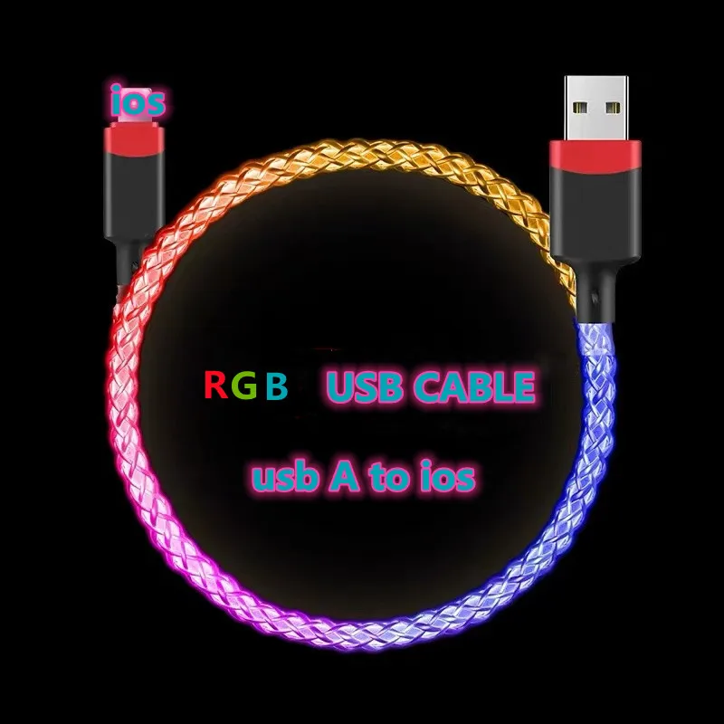 Cheap price fast Charging USB Cable Flowing Light RGB Phone PD Accessories Cable USB Led Luminous Micro Lighting Data Cordss