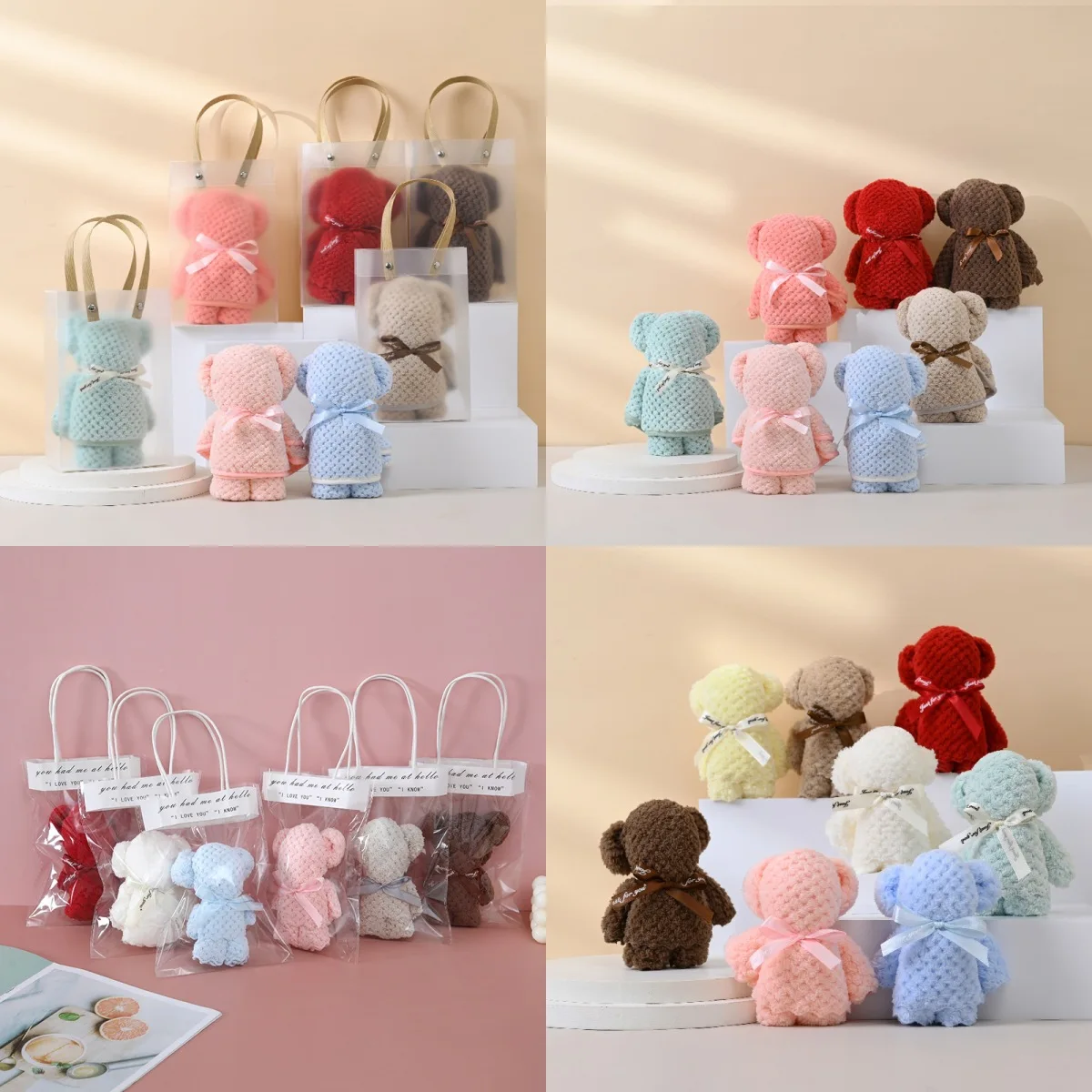 Cheap Logo Label  Luxury Super Soft Coral Velvet Cute Bear Gift Sets Face Towels Bath Set Handbag Wedding Guest Gift Bear Towels