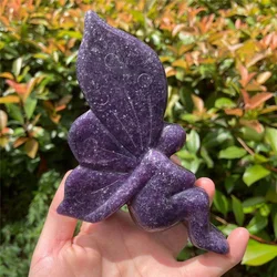 High quality Purple Mica Stone Crystal Flower Fairy Natural Hand Carved Purple Mica Crystal Crafts For Home Decoration