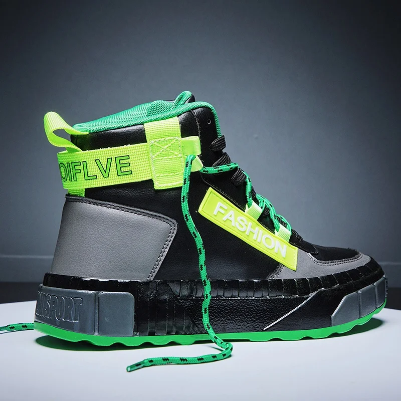 
Custom Brand 2019 High Top Skate Shoe Sneaker For Men Leather Upper Walking Shoes Thick Bottom Fashion Sport Shoe JD-Y633 
