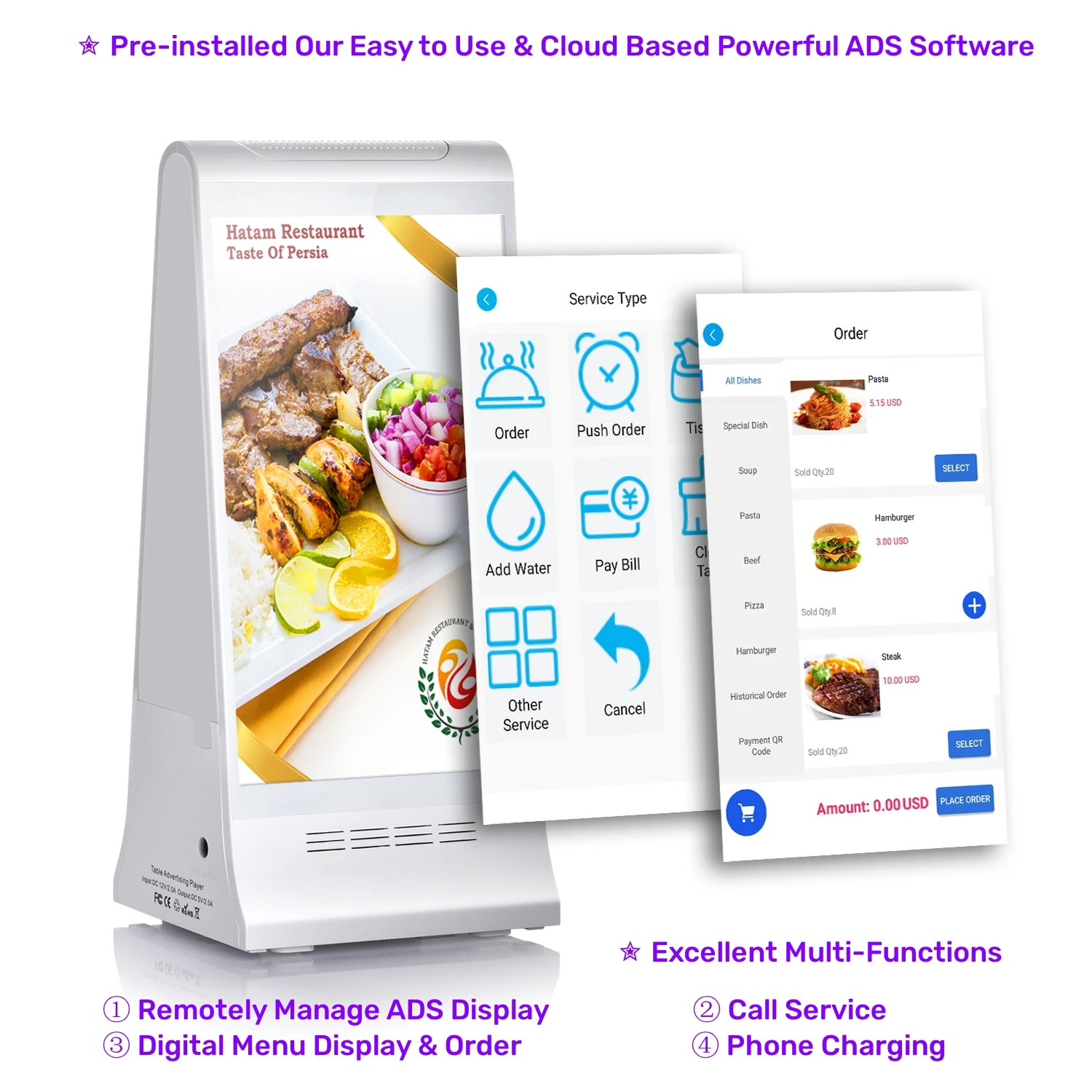 Hot-selling FYD-868 PLUS X double side 8 inch LCD touch screen android 8.1 wifi digital signage display table menu display