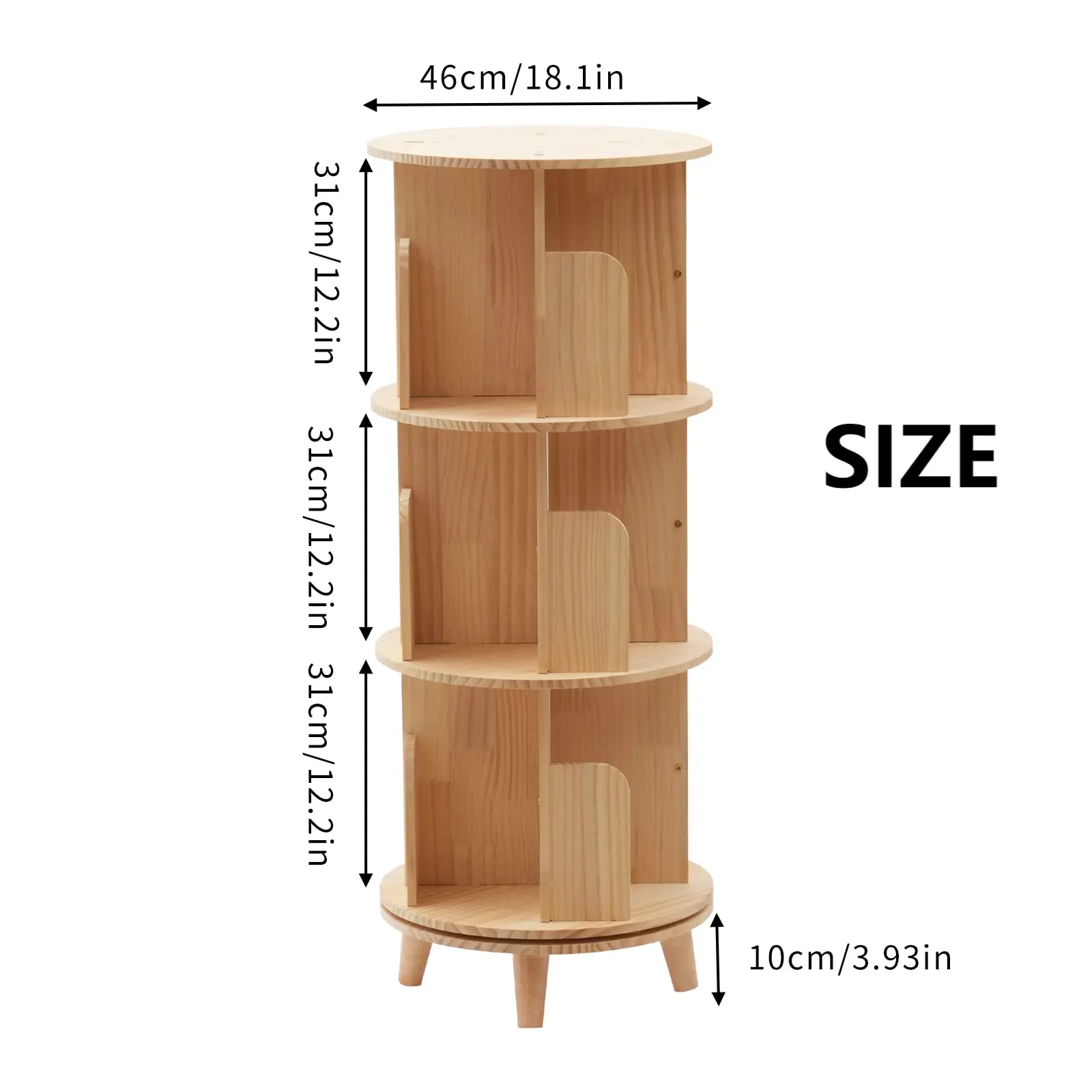 Rotating Bookshelf with Legs Stackable Bookshelf Standing Bookcase Storage Shelf Wooden Bookshelves