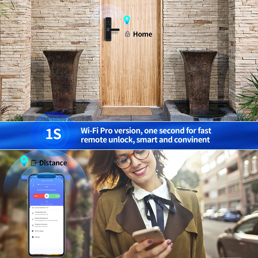 Smartek Factory Wholesale WiFi Fingerprint Handle Lock Tuya Smart Home Remote Unlock with Doorbell