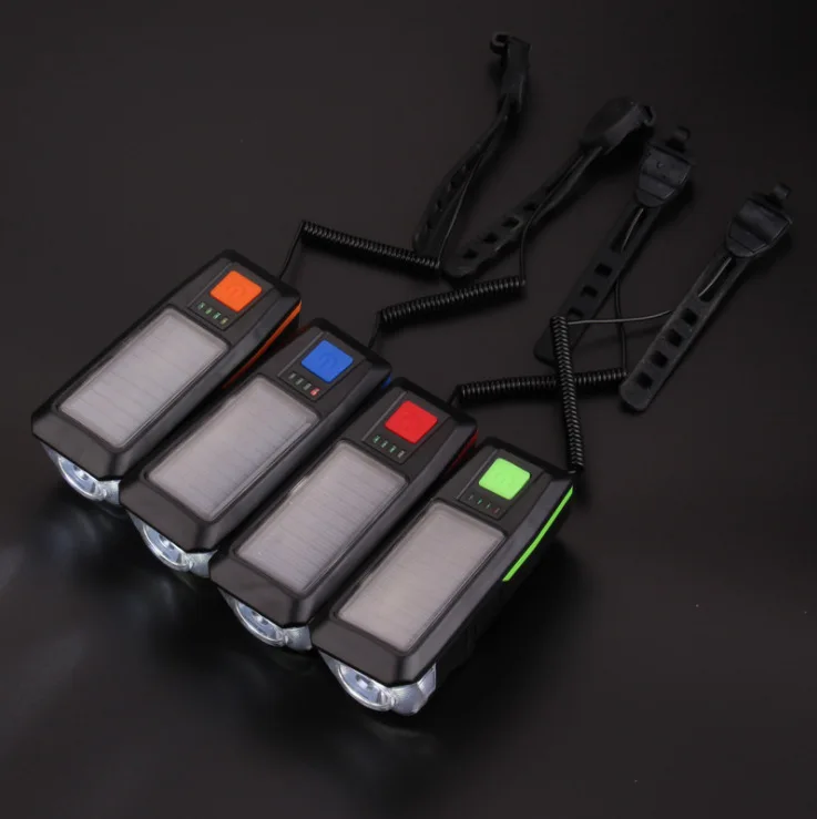 Rechargeable Solar 2 in 1 Bike Front Lamp with Horn Waterproof Shakeproof 4 Work Modes