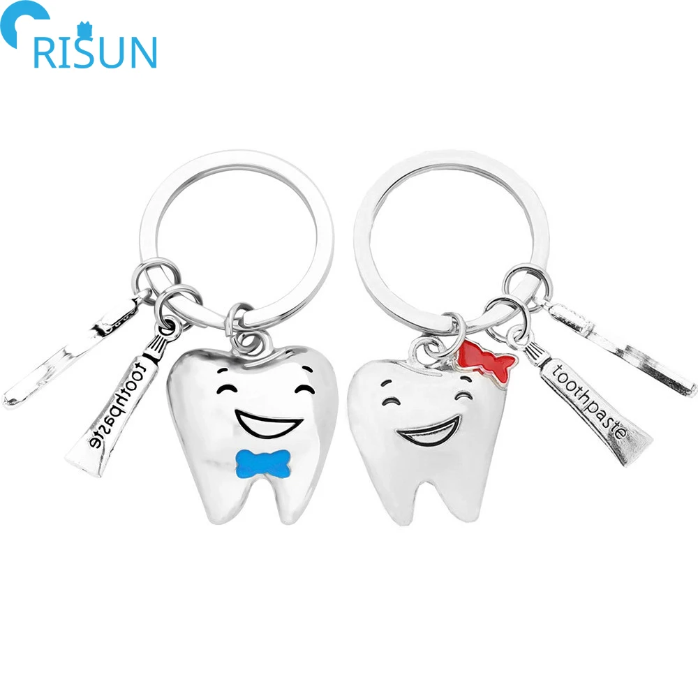 Metal Toothpaste Toothbrush Keyring Tooth Floss Dentist Stomatological Hospital Keychain Gift Custom Nurse Key Chains