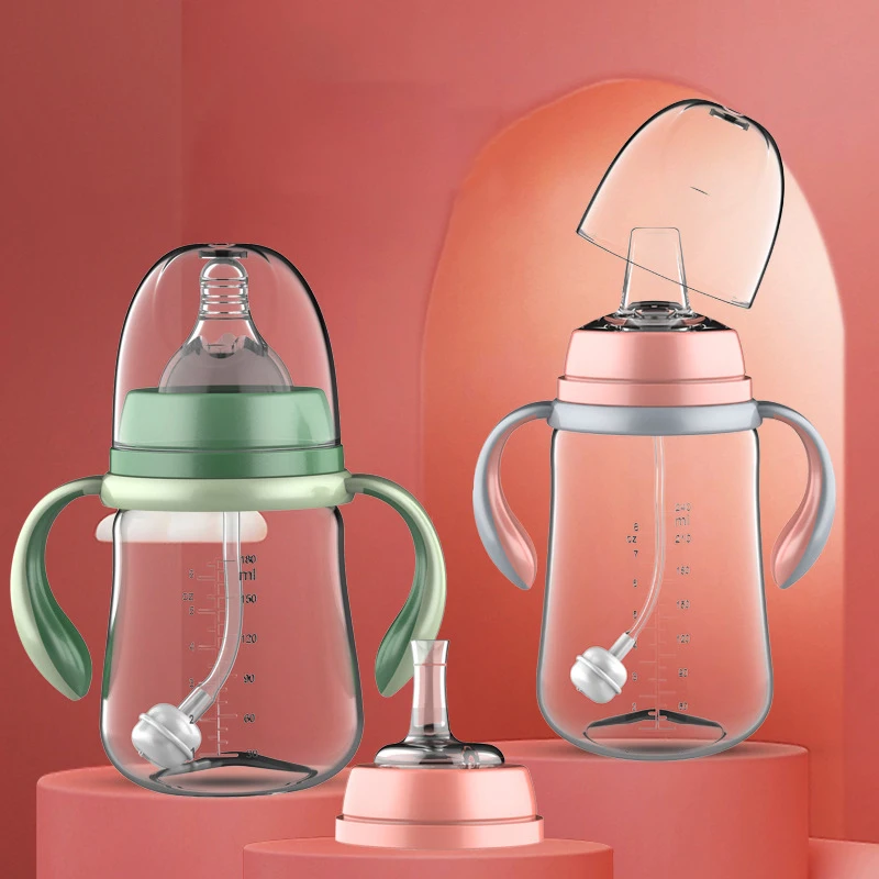 Wholesale BPA-free baby bottle food grade silicone nipple baby feeding bottle set newborn bottle set with gravity ball straw