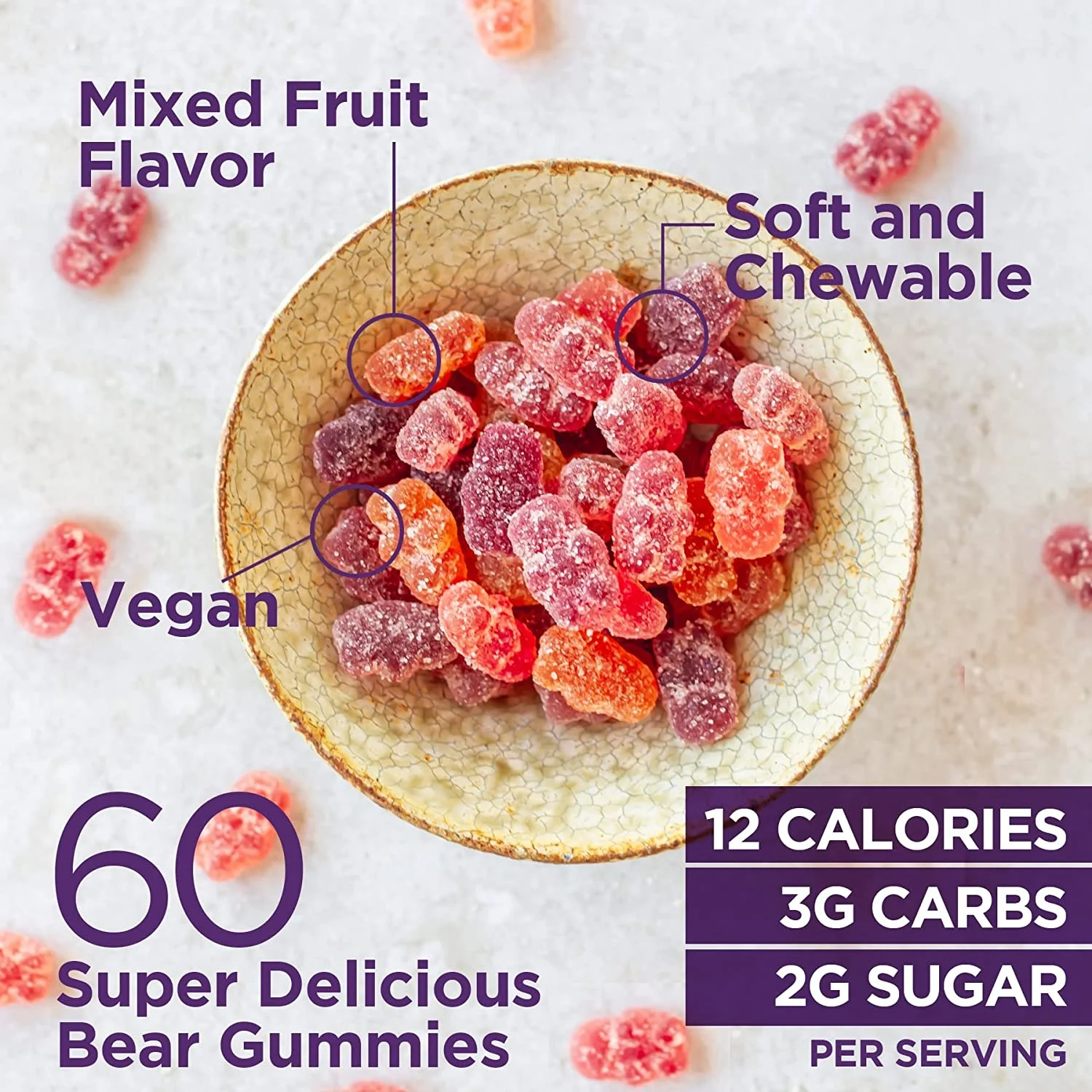 Wholesaler OEM Lions Mane Mushroom Gummy 60 counts Organic functional Mushroom mix fruit Flavor Vegan Low Carb beras Gummies