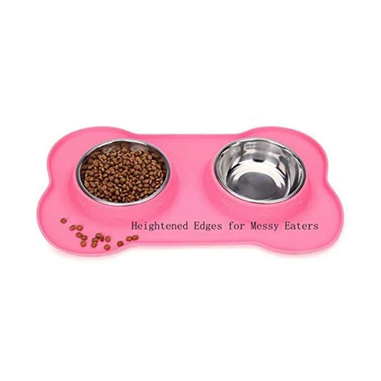 Pet Dog Bowls 2 Stainless Steel Dog Bowl with No Spill Non-Skid Silicone Mat Pet Food Scoop Water and Food Feeder Bowls