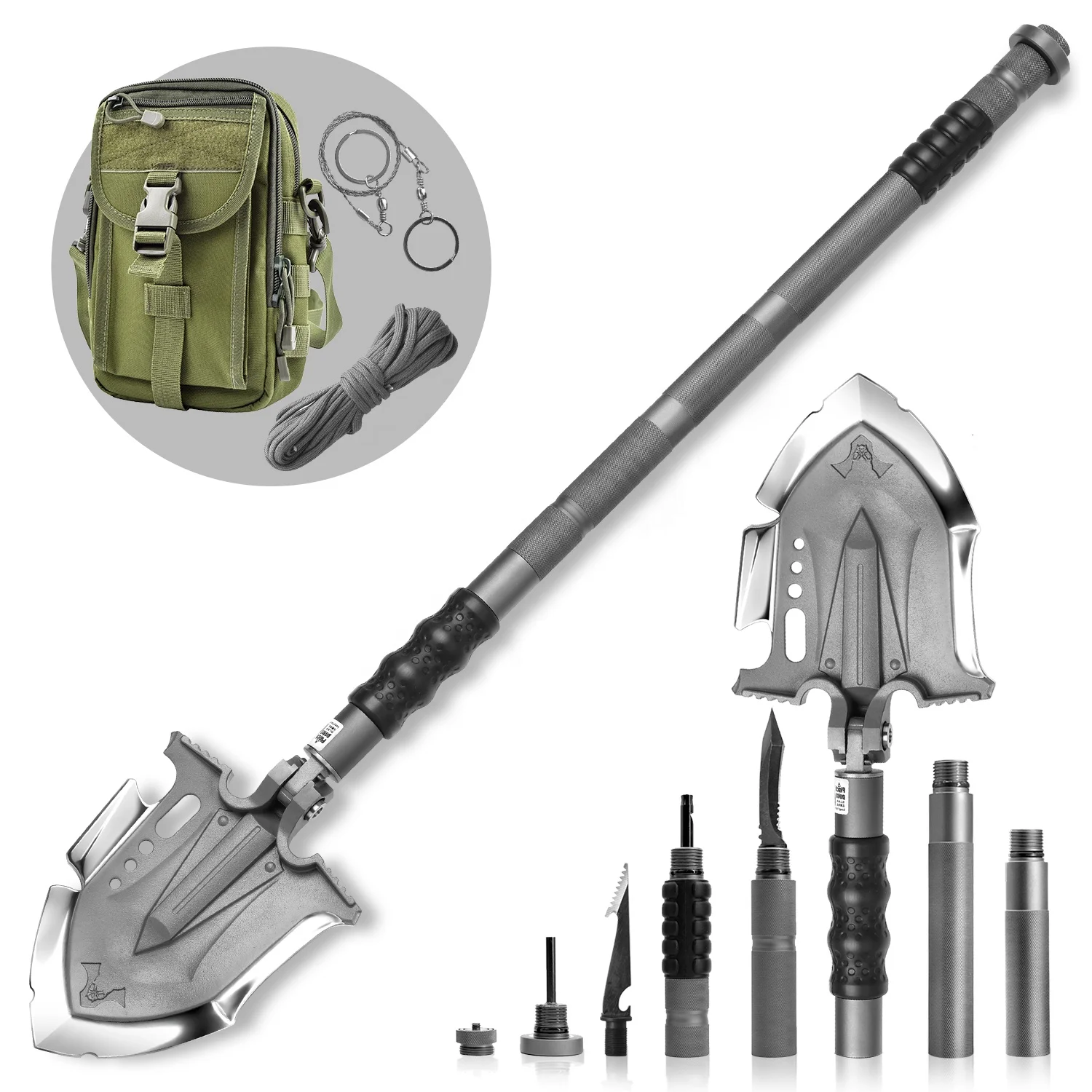 Zune Lotoo Multi-function 28 in 1 Portable Survival Kit Pala de campamento Camping Shovel with Knife Axe Tactical Shovel