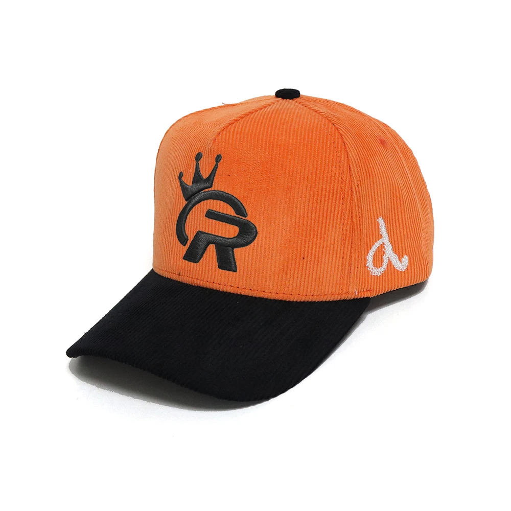 Manufacturer Wholesale High Quality 5 Panel Unisex corduroy Eyelet Embroidery Patch 3D embroidery Baseball Hat cap