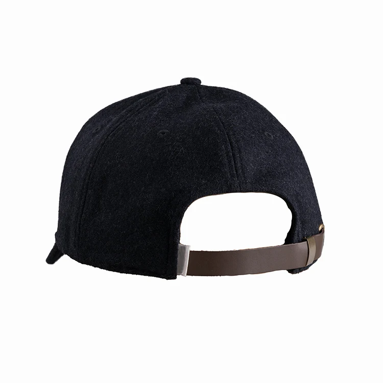 Custom Blank Brand Label Tag on back 100% wool Baseball Winter Sport Hat with Leather Belt