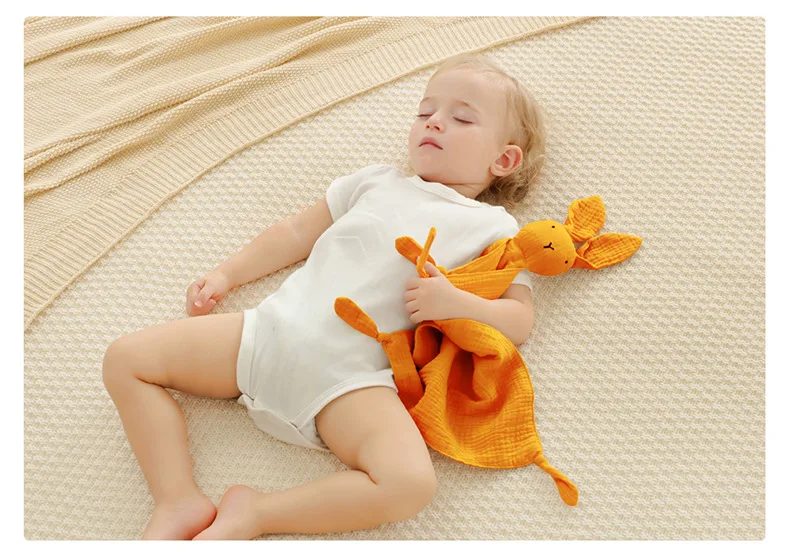 Wholesale Lovely Super Soft Touch doll rabbit soothing towel 100% Organic Cotton Muslin Baby Comforter Blanket