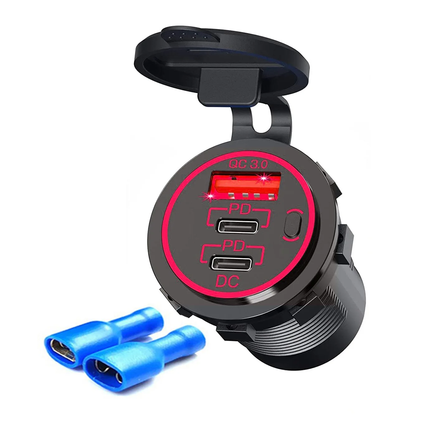 3 ports 12V USB Outlet 78W for iPhone Dual PD+QC3.0 USB Charger Socket with Switch Aluminum Power for Marine Motorcycle Truck