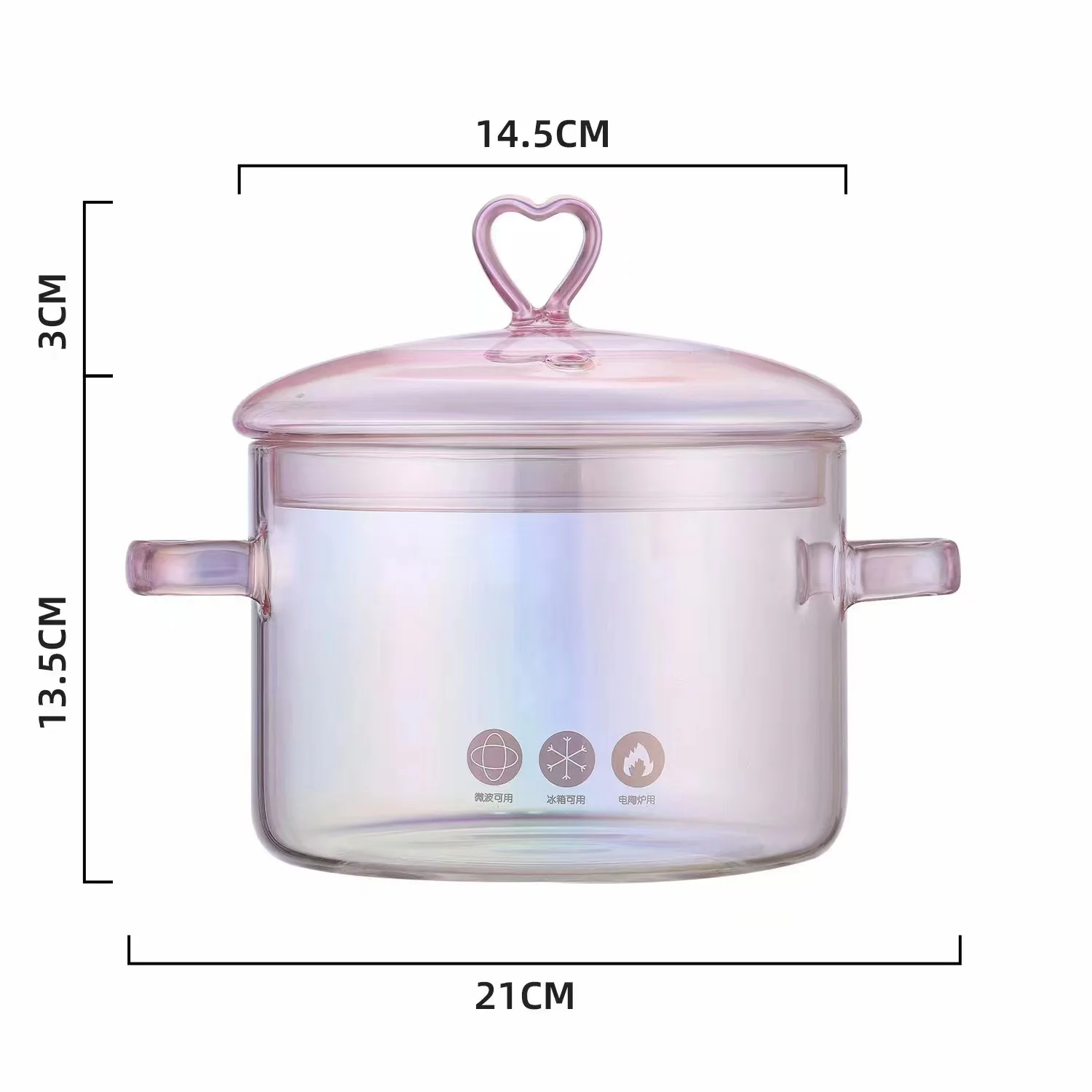 New Design 1500ml Large Cooking Glass Noodle Pot with Cover