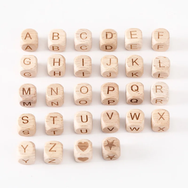 Factory Customized Wholesale 12mm 100% natural Eco-friendly diy wooden bead with letter