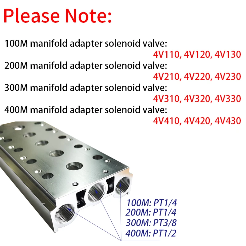 4V Series 100M/200M/300M/400M Pneumatic Manifold Solenoid Air Pilot Valves Aluminum