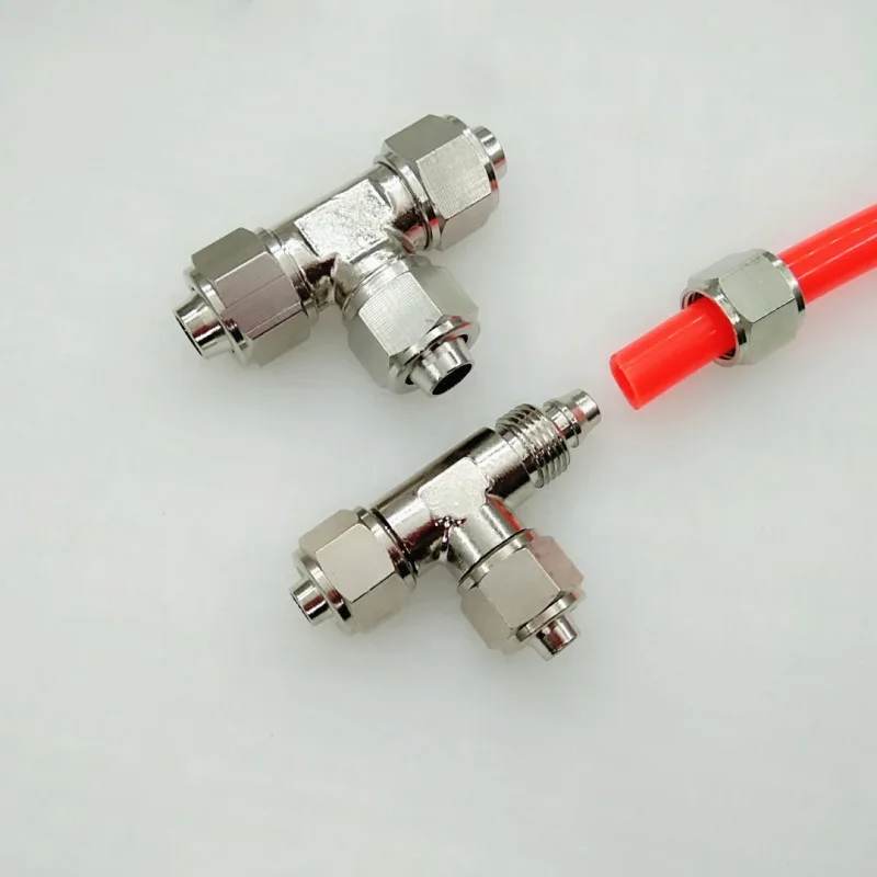 Pure Copper Mass Nickel T-type Three-way Air Pipe Join 360 Degrees Of Free Rotation Pneumatic Fitting