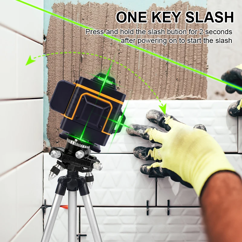 High precision 360 degree rotating 16 lines 4d multi green light laser level with tripod