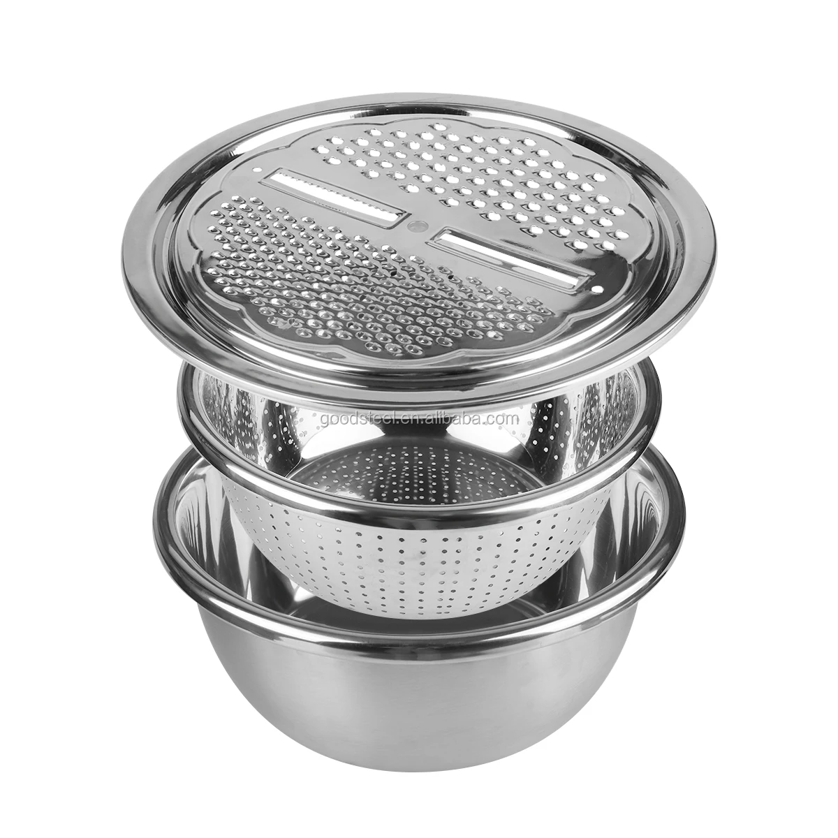 kitchen accessories 3 in 1 stainless steel grater mixing bowl with colander plastics