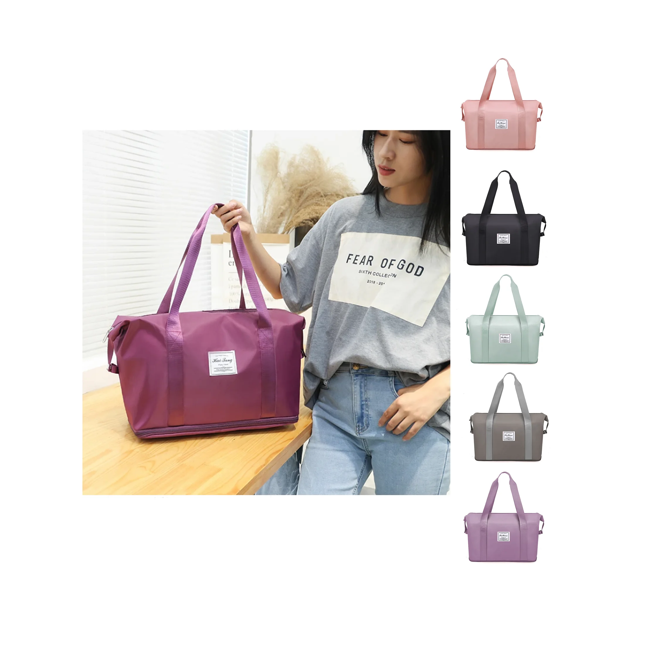 custom wholesale support nylon folding expandable waterproof portable lady women Fitness gym bag